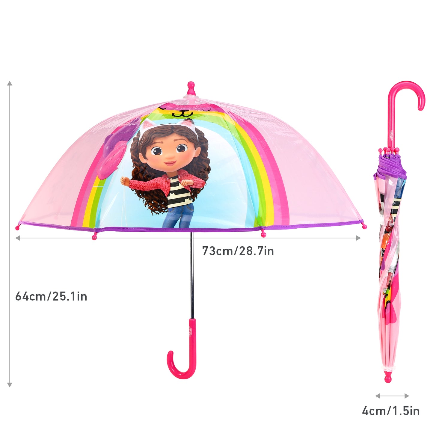 Gabby's Dollhouse Dome Umbrella for Kids Childrens Boys Girls Brolly with Safety Opening