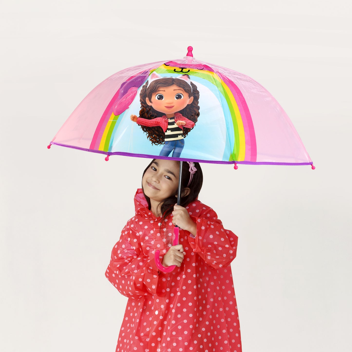 Gabby's Dollhouse Dome Umbrella for Kids Childrens Boys Girls Brolly with Safety Opening