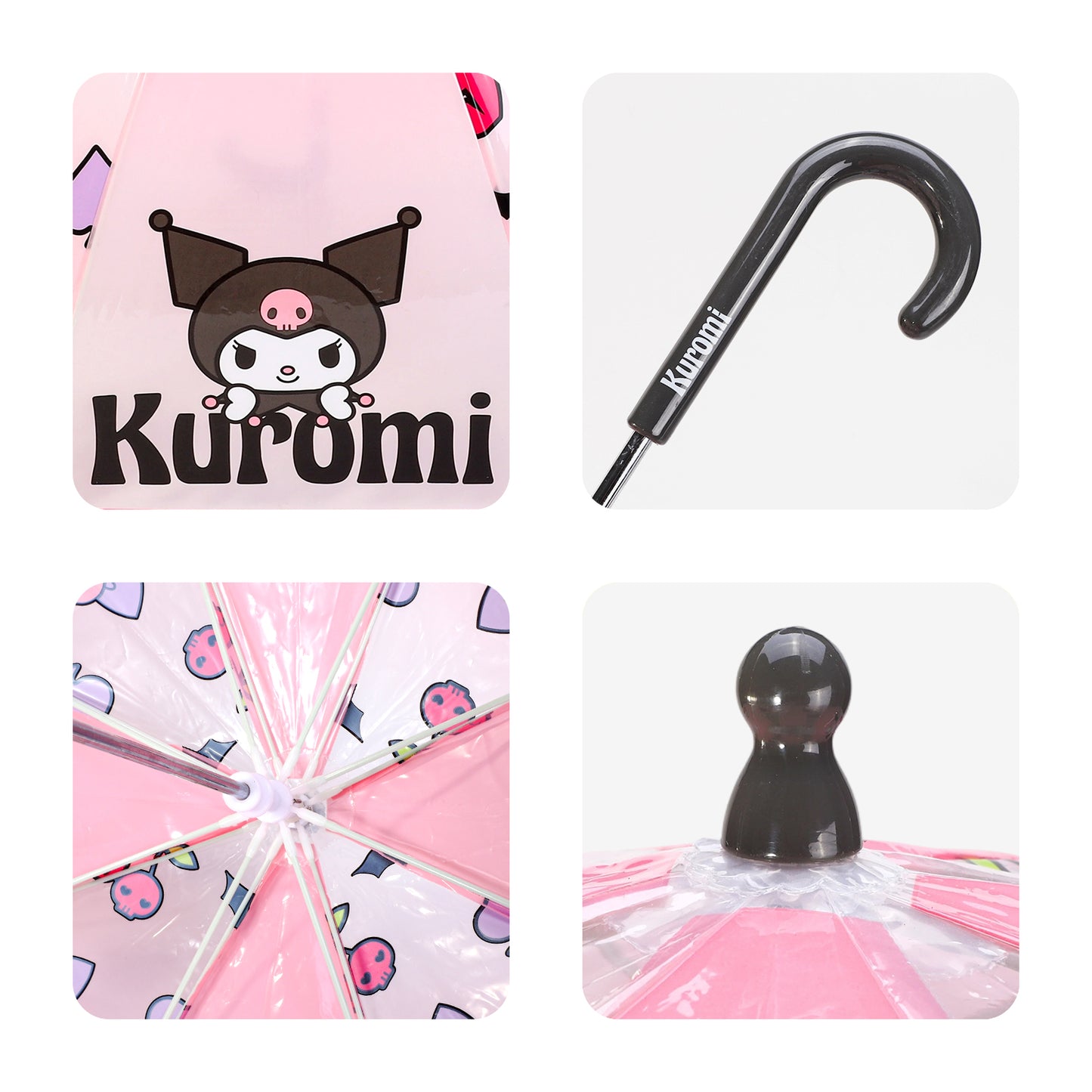 Kuromi Dome Umbrella for Kids Childrens Boys Girls Brolly with Safety Opening