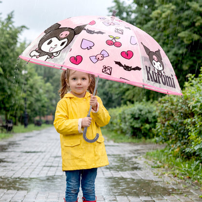 Kuromi Dome Umbrella for Kids Childrens Boys Girls Brolly with Safety Opening