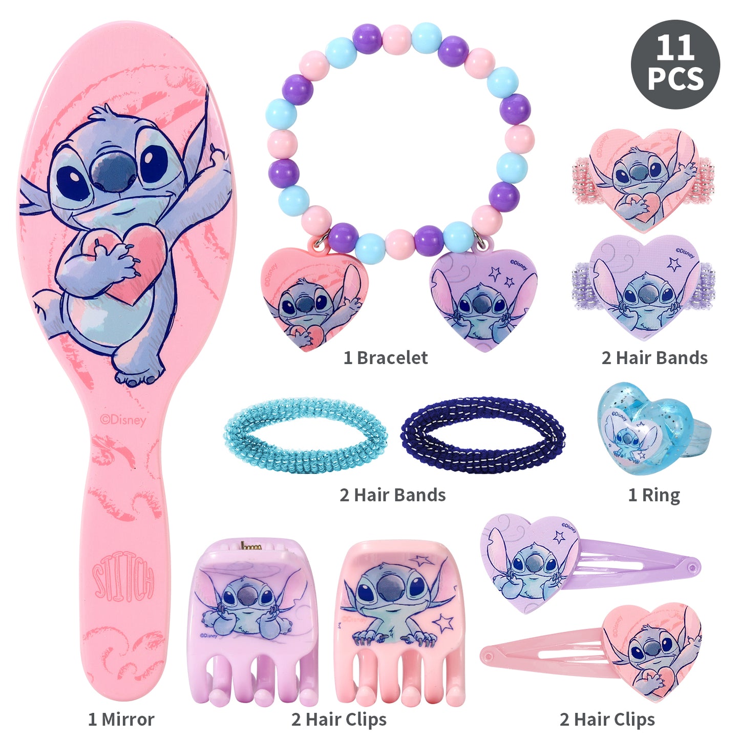 Disney Stitch 11pcs Girls Kids Hair Accessories Beauty Set