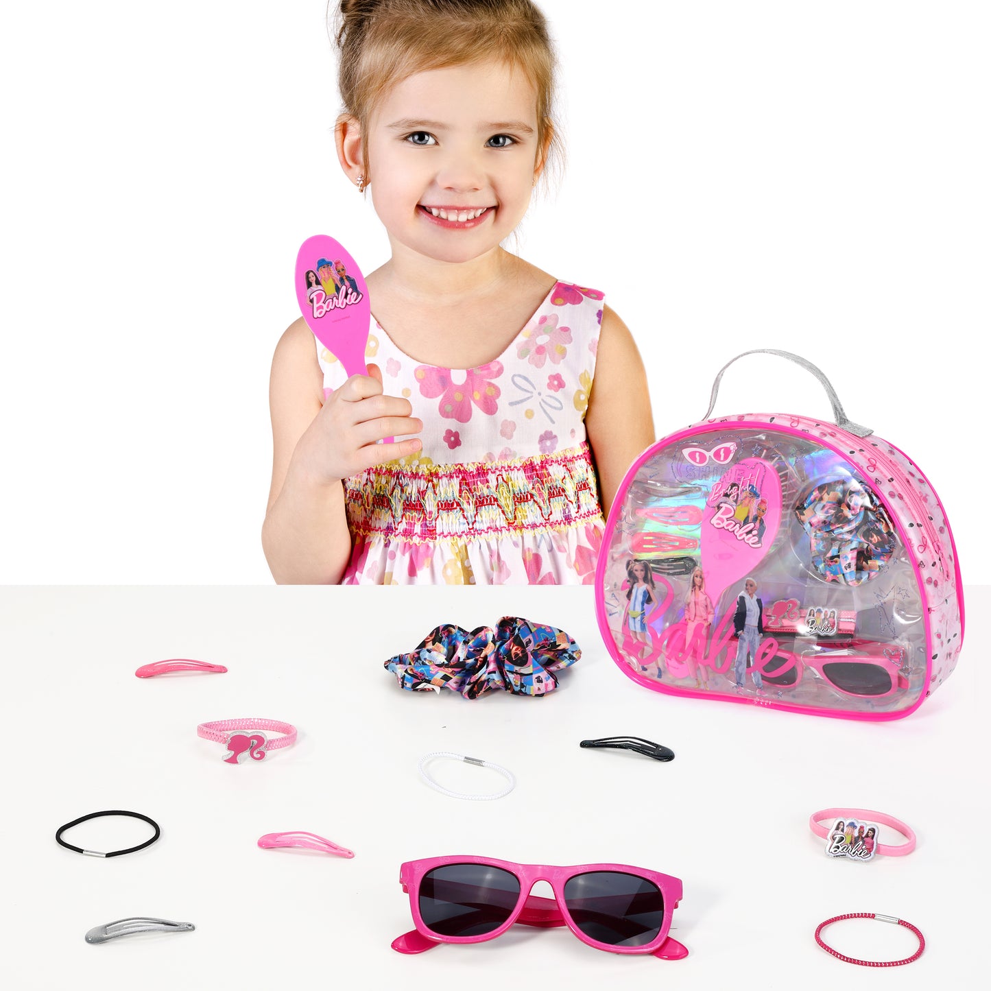 Barbie 12pc Girls Kids Sunglasses Hair Accessories Beauty Set with Carry Case