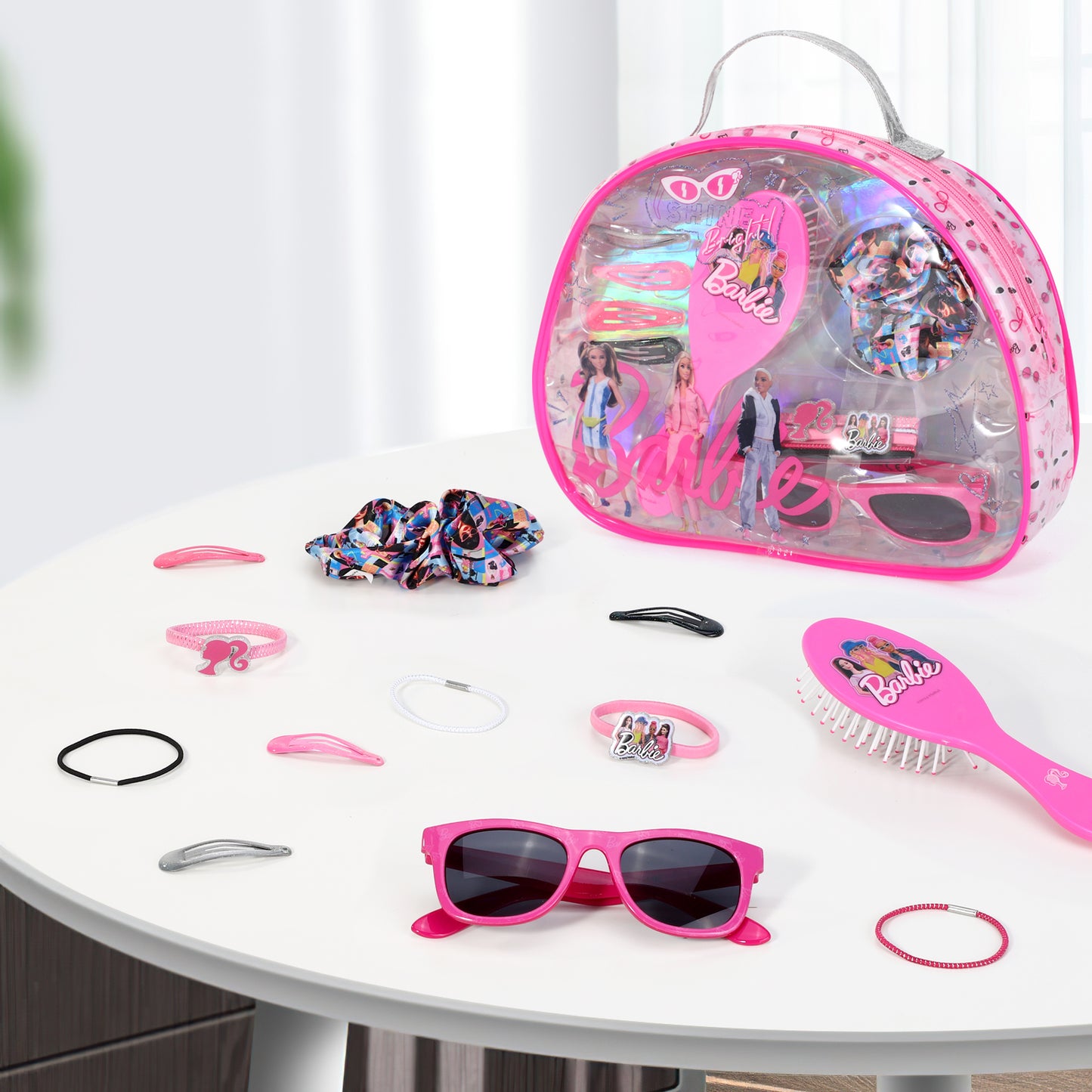 Barbie 12pc Girls Kids Sunglasses Hair Accessories Beauty Set with Carry Case
