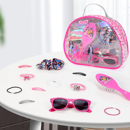 Barbie 12pc Girls Kids Sunglasses Hair Accessories Beauty Set with Carry Case