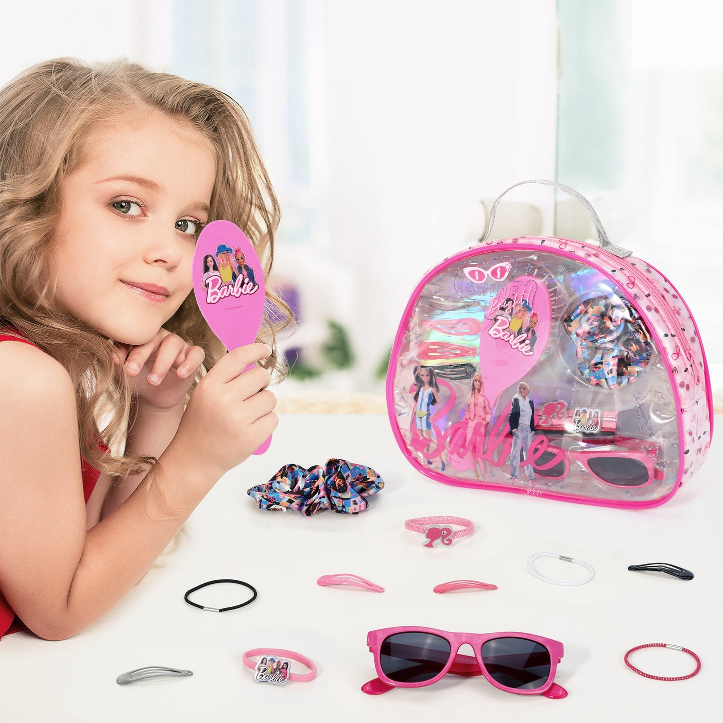 Barbie 12pc Girls Kids Sunglasses Hair Accessories Beauty Set with Carry Case
