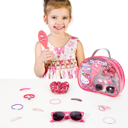 Hello Kitty 12pc Girls Kids Sunglasses Hair Accessories Beauty Set with Carry Case