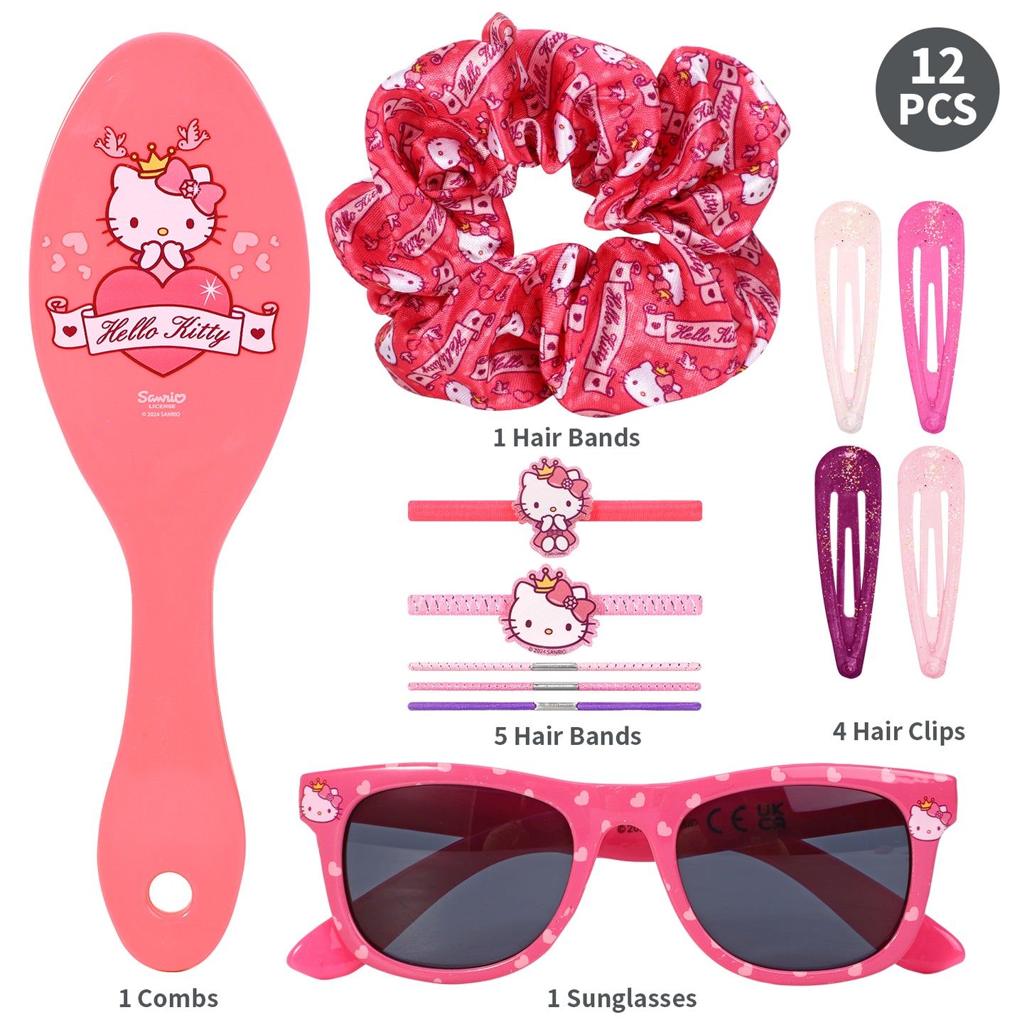 Hello Kitty 12pc Girls Kids Sunglasses Hair Accessories Beauty Set with Carry Case