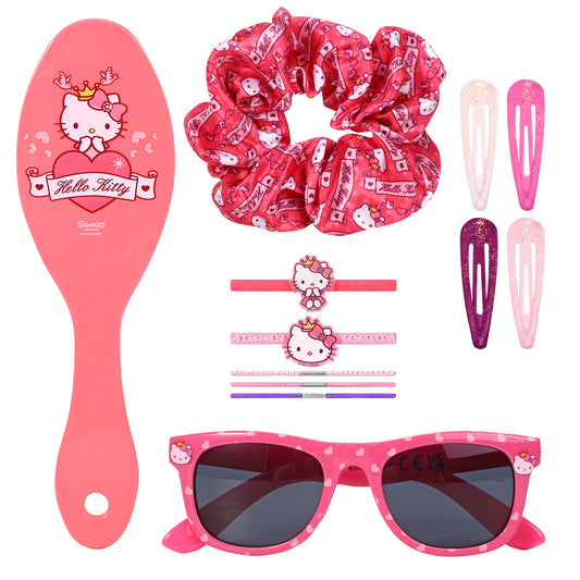 Hello Kitty 12pc Girls Kids Sunglasses Hair Accessories Beauty Set with Carry Case
