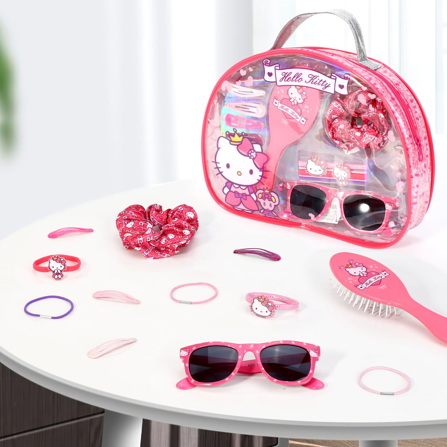 Hello Kitty 12pc Girls Kids Sunglasses Hair Accessories Beauty Set with Carry Case