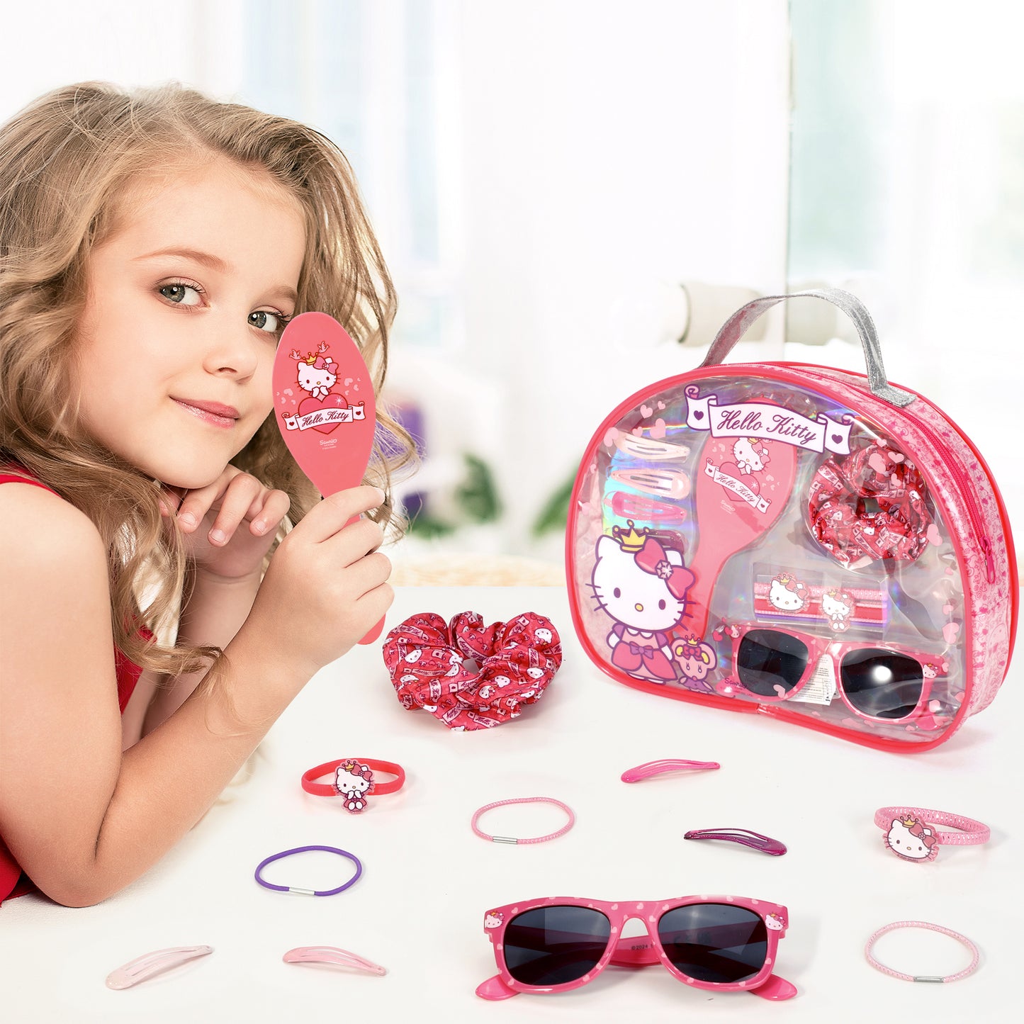 Hello Kitty 12pc Girls Kids Sunglasses Hair Accessories Beauty Set with Carry Case