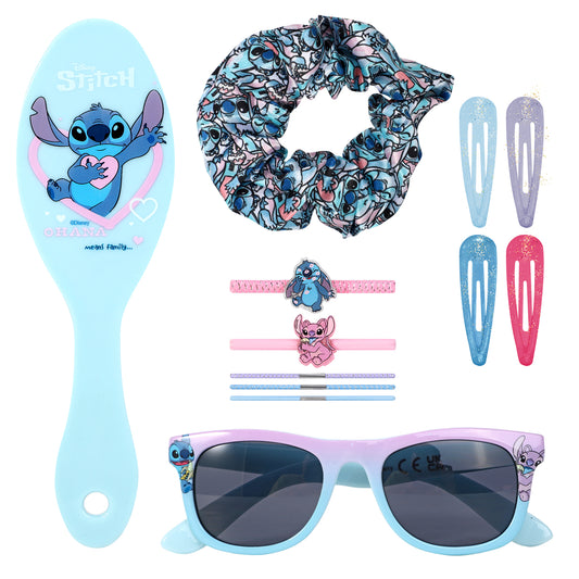 Disney Stitch 12pc Girls Kids Sunglasses Hair Accessories Beauty Set with Carry Case