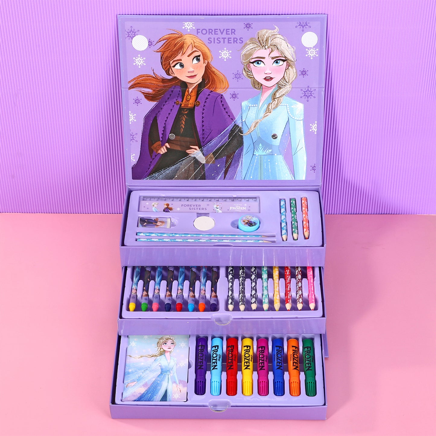 Frozen 34pc Kids Colouring Art Stationery Set with Watercolour Felt Tip Pens Crayons and Pencils Travel Set for Children