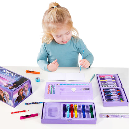 Frozen 34pc Kids Colouring Art Stationery Set with Watercolour Felt Tip Pens Crayons and Pencils Travel Set for Children