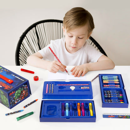 Avengers 34pc Kids Colouring Art Stationery Set with Watercolour Felt Tip Pens Crayons and Pencils Travel Set for Children