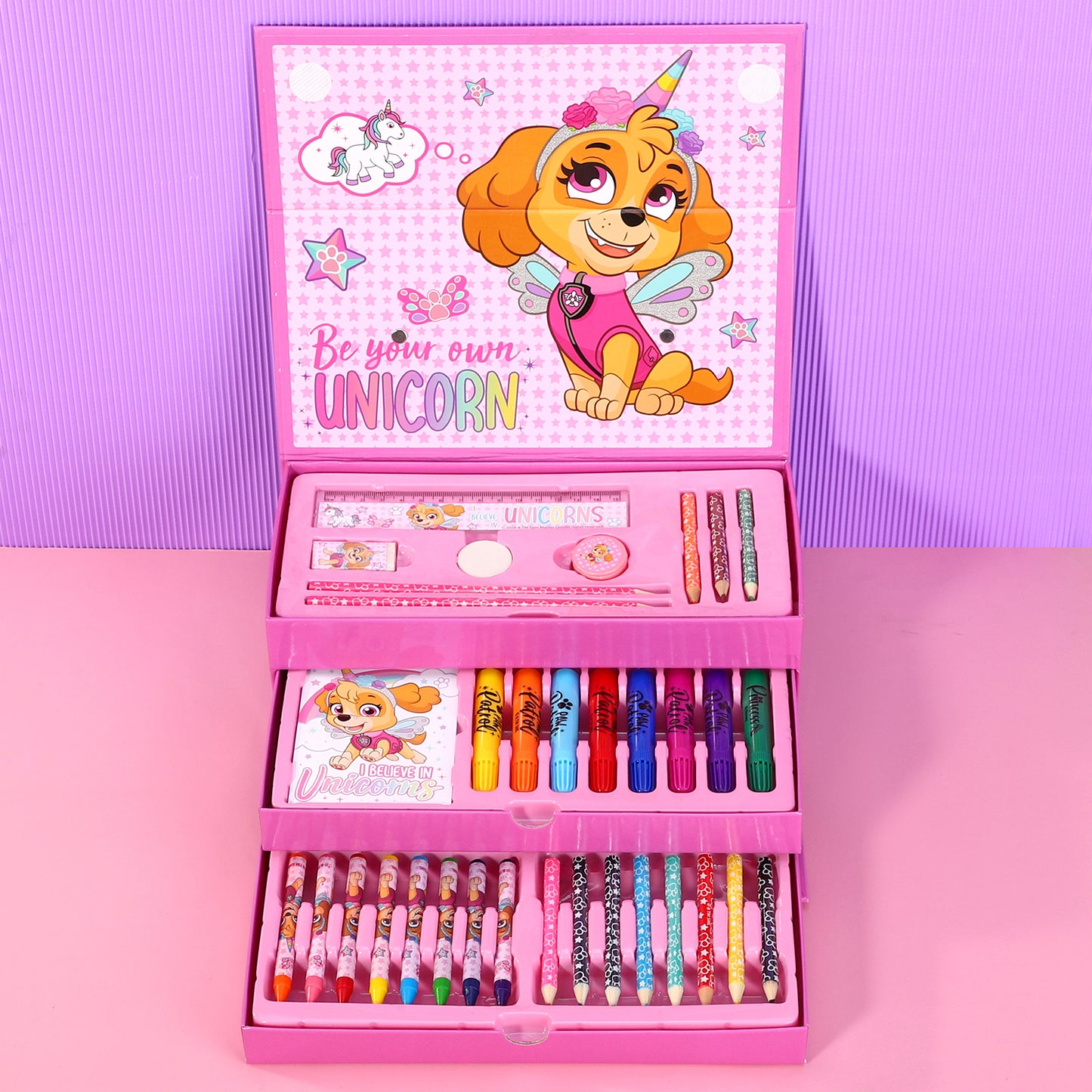 Paw Patrol 34pc Kids Colouring Art Stationery Set with Watercolour Felt Tip Pens Crayons and Pencils Travel Set for Children