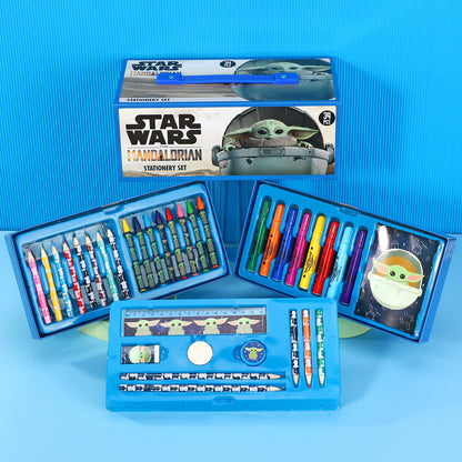 Star Wars The Mandalorian 34pc Kids Colouring Art Stationery Set with Watercolour Felt Tip Pens Crayons and Pencils Travel Set for Children