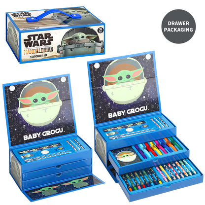 Star Wars The Mandalorian 34pc Kids Colouring Art Stationery Set with Watercolour Felt Tip Pens Crayons and Pencils Travel Set for Children