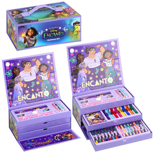 Encanto 34pc Kids Colouring Art Stationery Set with Watercolour Felt Tip Pens Crayons and Pencils Travel Set for Children