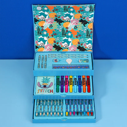 Disney Stitch 34pc Kids Colouring Art Stationery Set with Watercolour Felt Tip Pens Crayons and Pencils Travel Set for Children