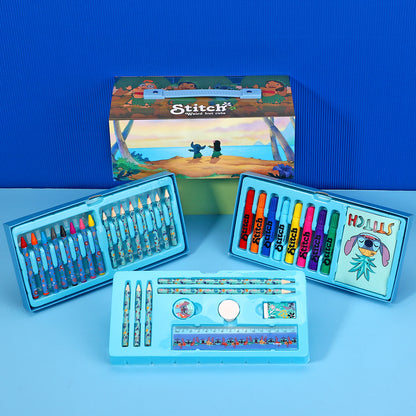 Disney Stitch 34pc Kids Colouring Art Stationery Set with Watercolour Felt Tip Pens Crayons and Pencils Travel Set for Children