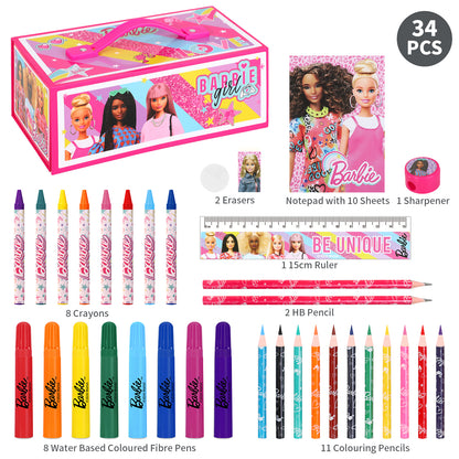 Barbie Kids 34pc Colouring Art Stationery Travel Set for Children
