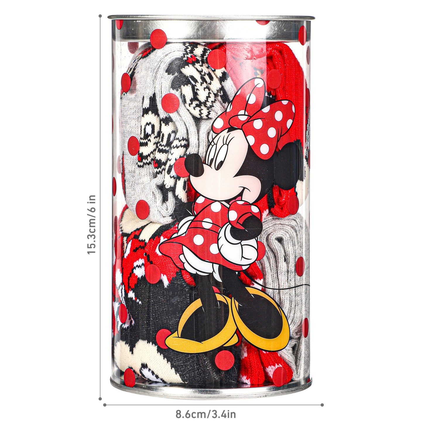 Minnie Mouse 4 Pair Ankle Cotton Socks for Kids, Packed in Round Money Piggy Bank Plastic Cylinder