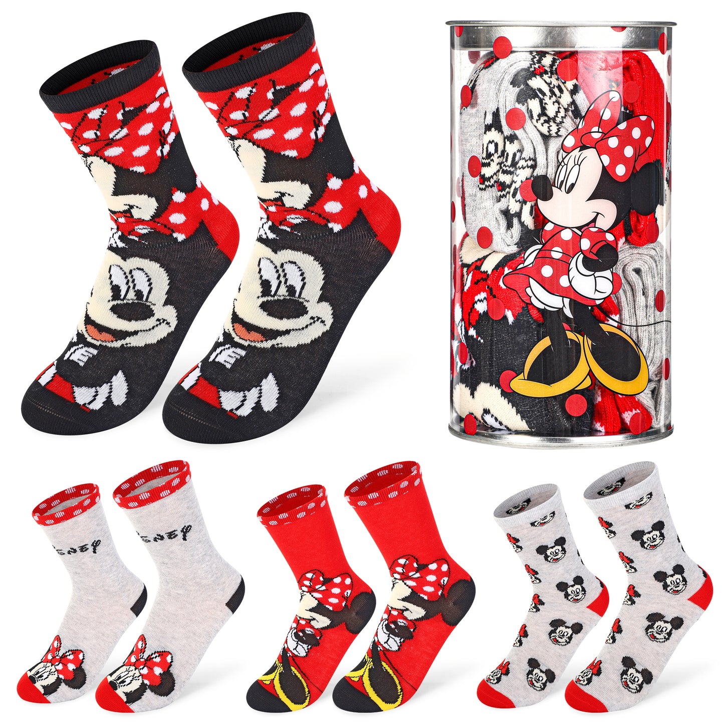 Minnie Mouse 4 Pair Ankle Cotton Socks for Kids Packed in Round Piggy Bank Plastic Cylinder (UK, Age, 1-4 Years, Regular)