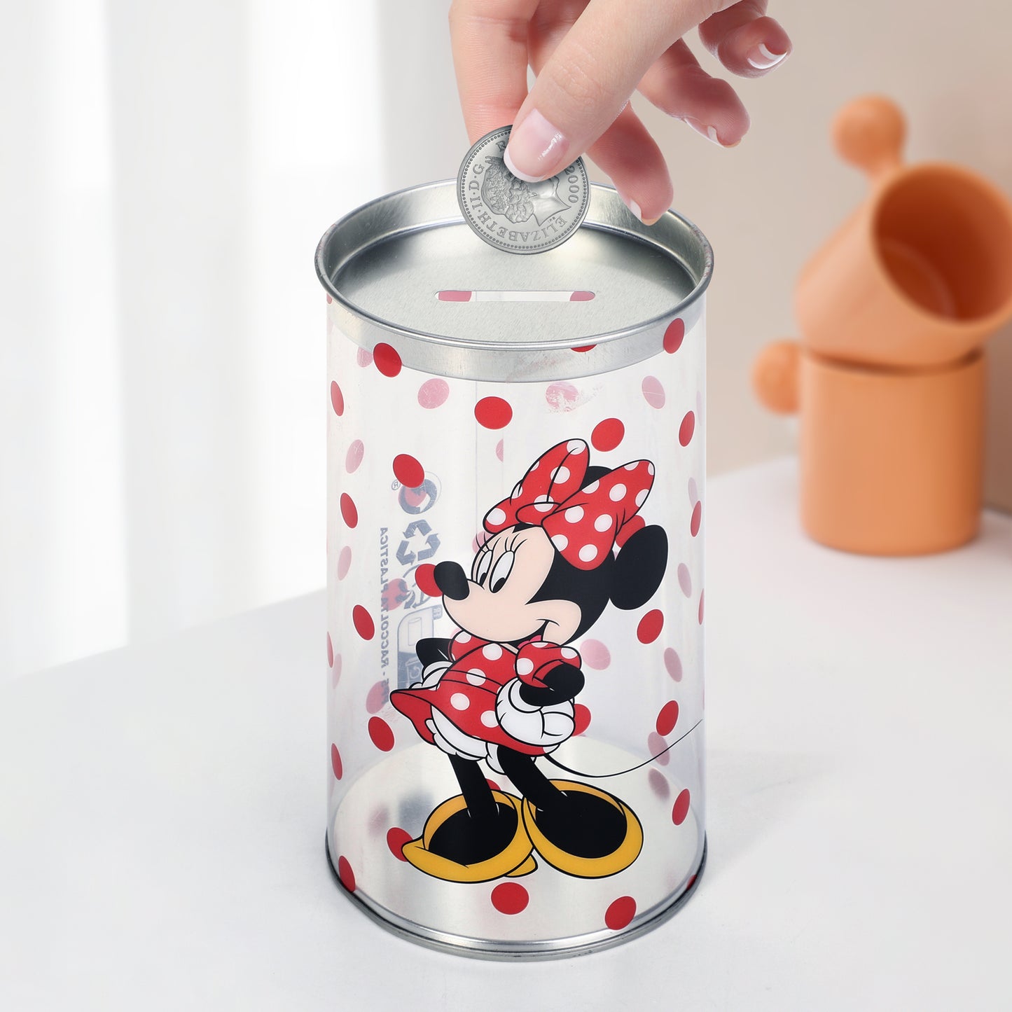 Minnie Mouse 4 Pair Ankle Cotton Socks for Kids Packed in Round Piggy Bank Plastic Cylinder (UK, Age, 1-4 Years, Regular)