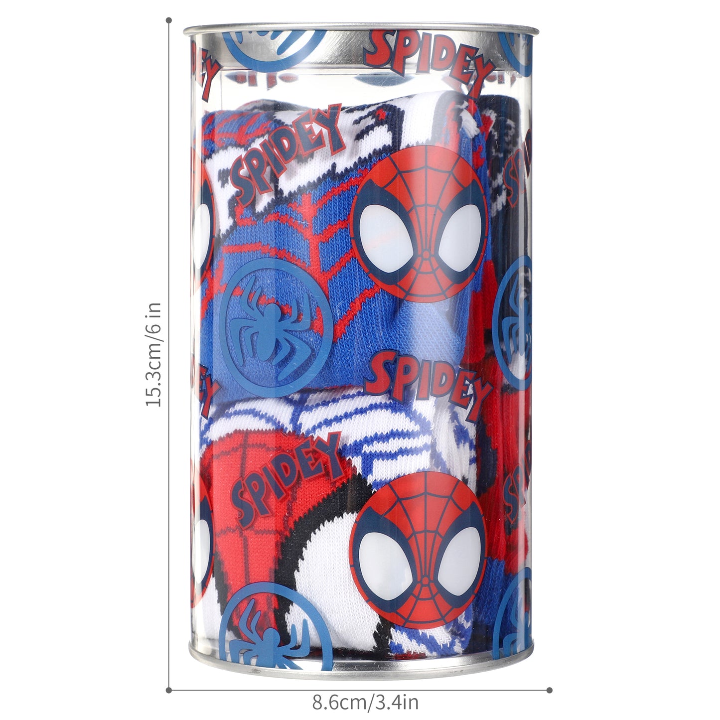 Spidey 4 Pair Ankle Cotton Socks for Kids, Packed in Round Money Piggy Bank Plastic Cylinder