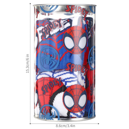 Spidey 4 Pair Ankle Cotton Socks for Kids, Packed in Round Money Piggy Bank Plastic Cylinder