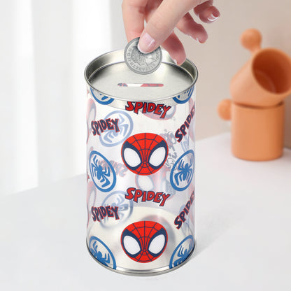 Spidey 4 Pair Ankle Cotton Socks for Kids, Packed in Round Money Piggy Bank Plastic Cylinder