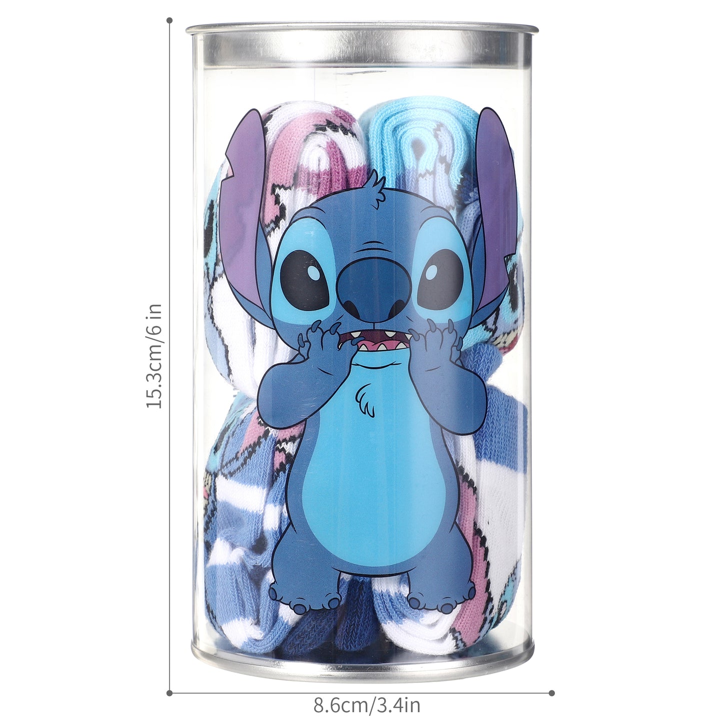 Disney Stitch 4 Pair Ankle Cotton Socks for Kids Packed in Round Piggy Bank Plastic Cylinder (UK, Age, 11-14 Years, Regular)