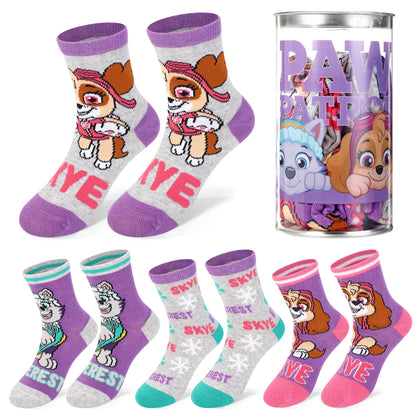 Paw Patrol Girl 4 Pair Ankle Cotton Socks for Kids Packed in Round Piggy Bank Plastic Cylinder (UK, Age, 3-6 Years, Regular)