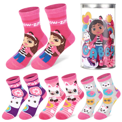 Gabby's Dollhouse 4 Pair Ankle Cotton Socks for Kids Packed in Round Piggy Bank Plastic Cylinder (UK, Age, 3-6 Years, Regular)
