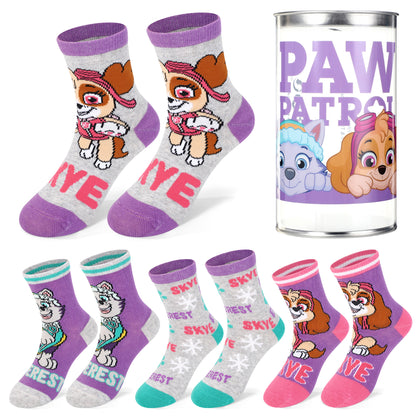 Paw Patrol Girl 4 Pair Ankle Cotton Socks for Kids Packed in Round Piggy Bank Plastic Cylinder (UK, Age, 1-4 Years, Regular)