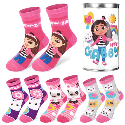 Gabby's Dollhouse 4 Pair Ankle Cotton Socks for Kids Packed in Round Piggy Bank Plastic Cylinder (UK, Age, 3-6 Years, Regular)