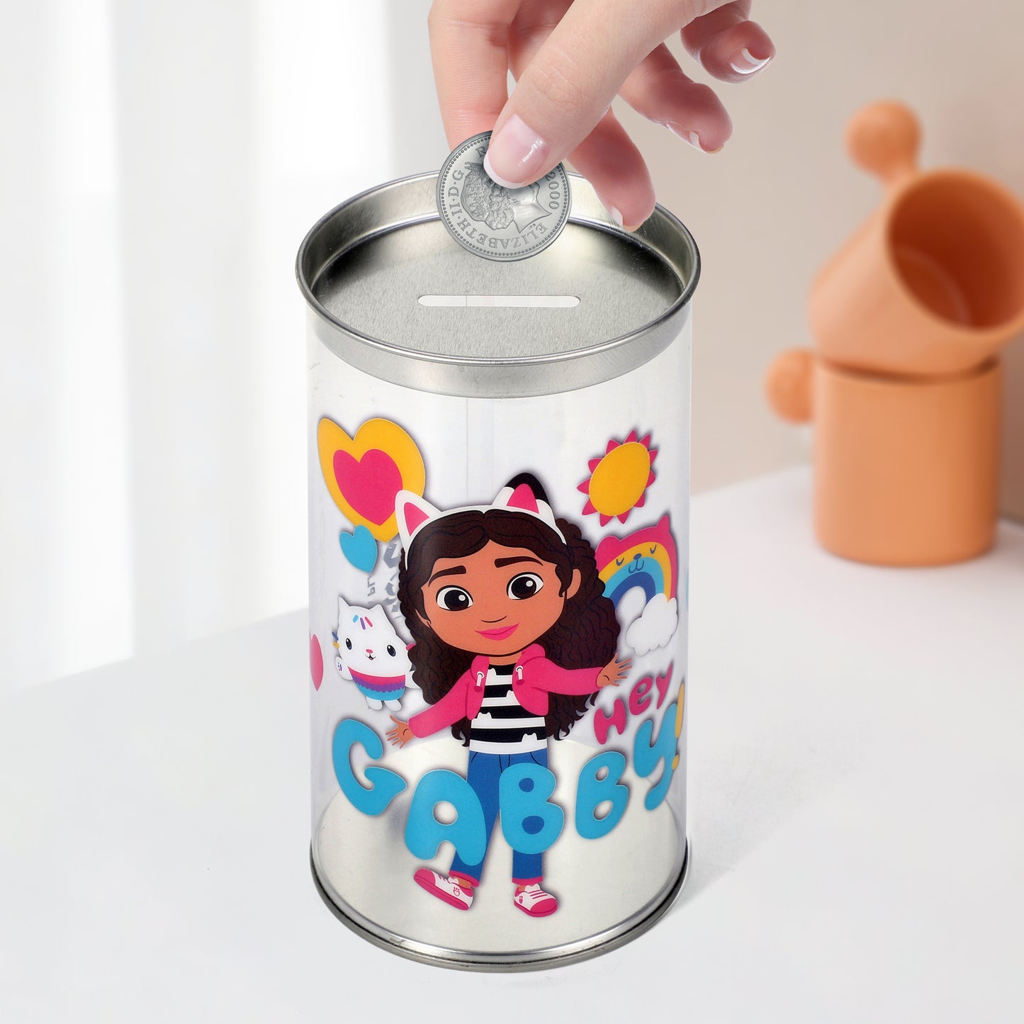 Gabby's Dollhouse 4 Pair Ankle Cotton Socks for Kids Packed in Round Piggy Bank Plastic Cylinder (UK, Age, 3-6 Years, Regular)