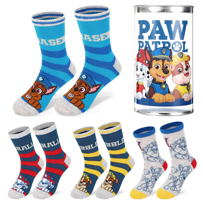 Paw Patrol Boy 4 Pair Ankle Cotton Socks for Kids Packed in Round Piggy Bank Plastic Cylinder (UK, Age, 3-6 Years, Regular)