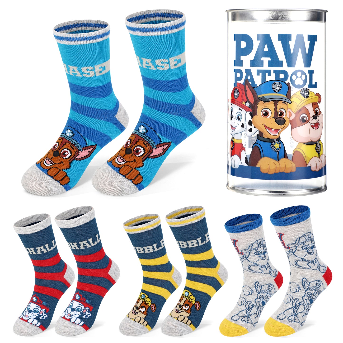 Paw Patrol Boy 4 Pair Ankle Cotton Socks for Kids Packed in Round Piggy Bank Plastic Cylinder (UK, Age, 1-4 Years, Regular)