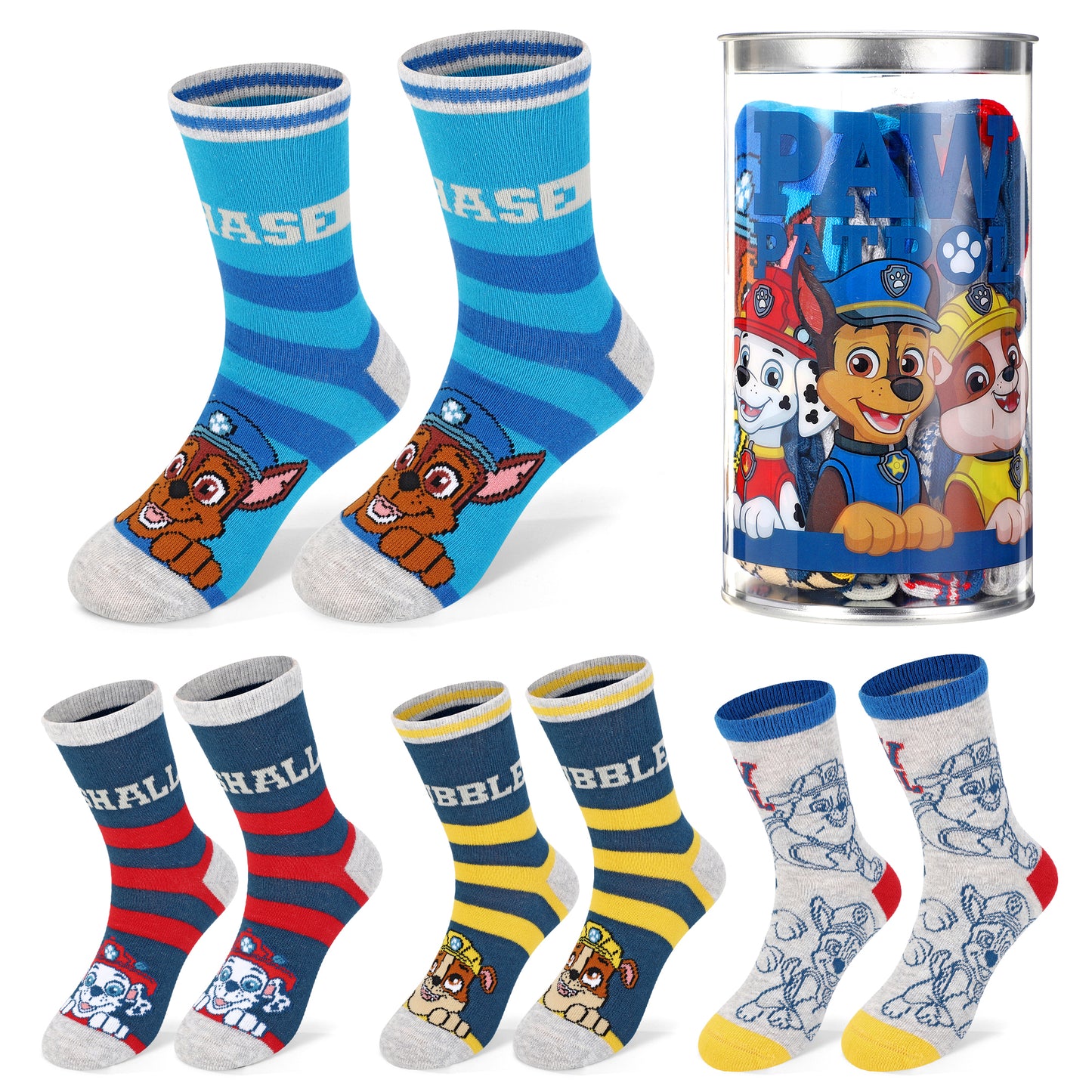 Paw Patrol Boy 4 Pair Ankle Cotton Socks for Kids Packed in Round Piggy Bank Plastic Cylinder (UK, Age, 3-6 Years, Regular)