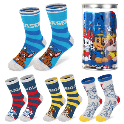 Paw Patrol Boy 4 Pair Ankle Cotton Socks for Kids Packed in Round Piggy Bank Plastic Cylinder (UK, Age, 3-6 Years, Regular)