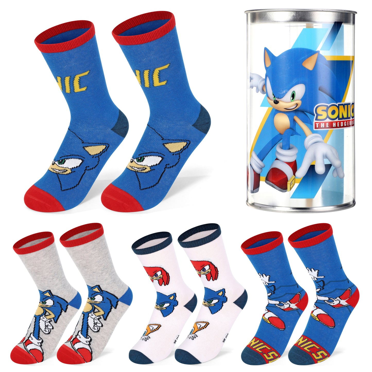 Sonic the Hedgehog 4 Pair Ankle Cotton Socks for Kids Packed in Round Piggy Bank Plastic Cylinder (UK, Age, 3-6 Years, Regular)