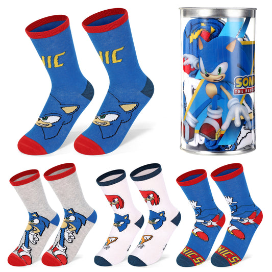 Sonic the Hedgehog 4 Pair Ankle Cotton Socks for Kids Packed in Round Piggy Bank Plastic Cylinder (UK, Age, 3-6 Years, Regular)