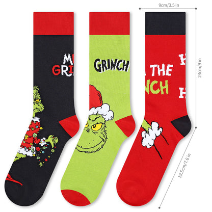 The Grinch 3 Pair Unisex Novelty Calf Lenght Socks (UK, Alpha, One Size, Regular, 3.5-6.5, Multicolour)