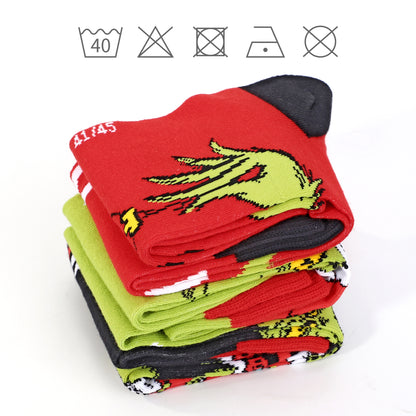 The Grinch 3 Pair Unisex Novelty Calf Lenght Socks (UK, Alpha, One Size, Regular, 3.5-6.5, Multicolour)