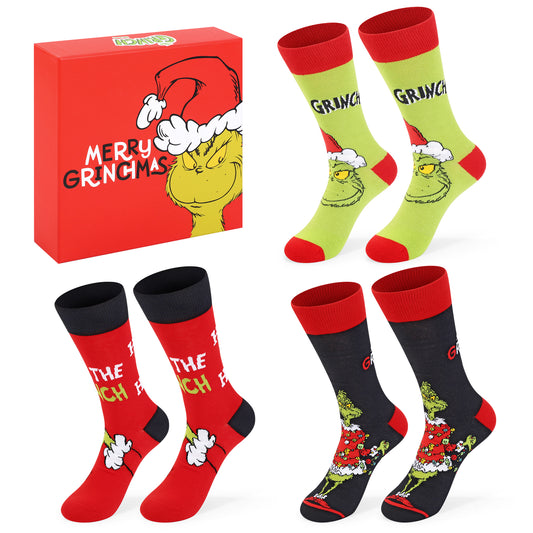 The Grinch 3 Pair Unisex Novelty Calf Lenght Socks (UK, Alpha, One Size, Regular, 3.5-6.5, Multicolour)