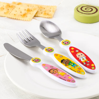 Cocomelon Kids 6 Piece Reusable Dinner Set - Plate/Bowl/Cup/Knife/Fork/Spoon - Childrens Dinnerware Tableware Cutlery Set