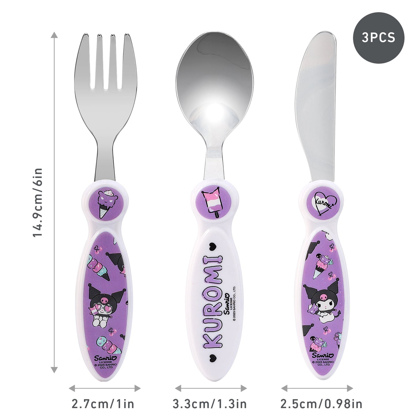 Kuromi Children's Kids 3pcs Cutlery Set