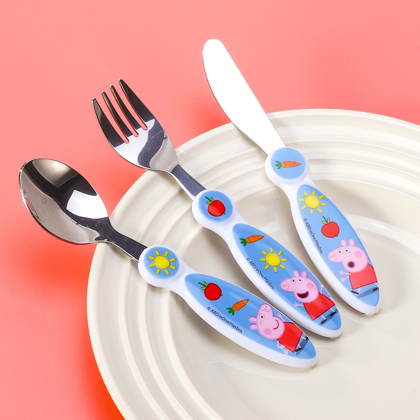 Peppa Pig Kids 6 Piece Reusable Dinner Set - Plate/Bowl/Cup/Knife/Fork/Spoon - Childrens Dinnerware Tableware Cutlery Set