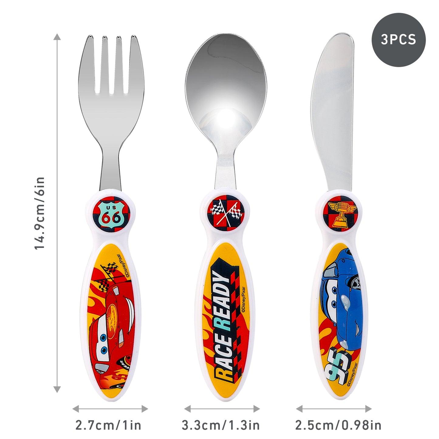 Cars Kids 6 Piece Reusable Dinner Set - Plate/Bowl/Cup/Knife/Fork/Spoon - Childrens Dinnerware Tableware Cutlery Set